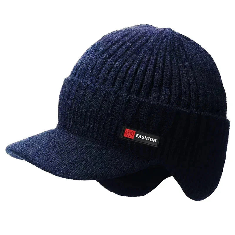 Men's Winter Knit Cap — Windproof Visor & Ear Protection Cycling Hat