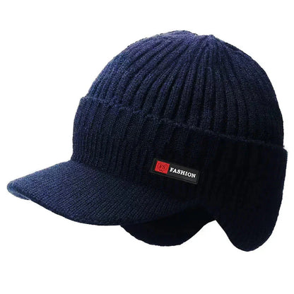 Men's Winter Knit Cap — Windproof Visor & Ear Protection Cycling Hat