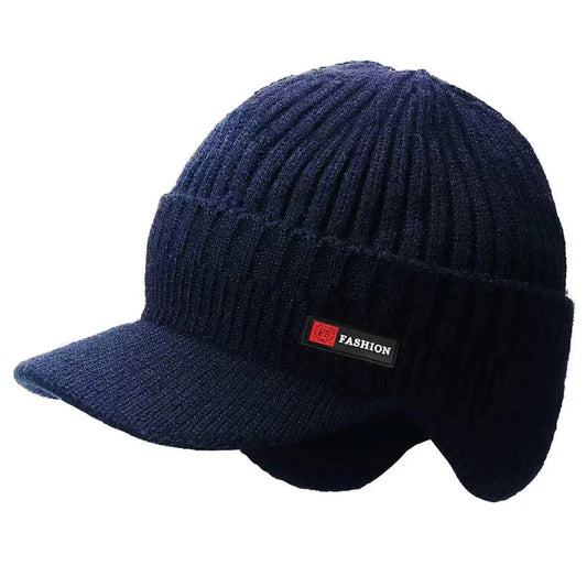 Men's Winter Knit Cap — Windproof Visor & Ear Protection Cycling Hat