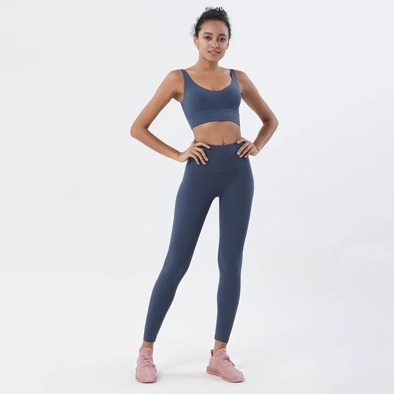 New Women'S Tracksuit Yoga Set Women Leggings Crop Top Sportswear Women'S Summer Suit High Waist Tight Set Woman 2 Pieces