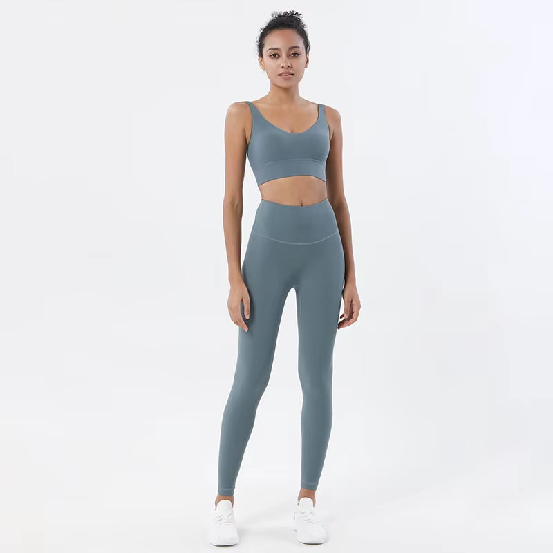New Women'S Tracksuit Yoga Set Women Leggings Crop Top Sportswear Women'S Summer Suit High Waist Tight Set Woman 2 Pieces