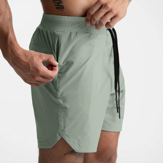 2024 New Men'S Shorts Single-Layer Woven Quick Dry Solid Color Running Fitness Sports Casual American Fifth Pants Comfortable