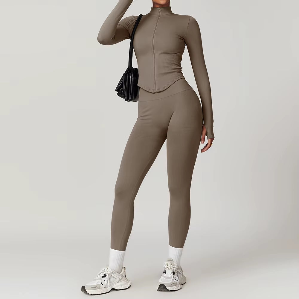 Seamless Gym Set Workout Clothes 2/3PCS Yoga Set Women'S Sportswear Fitness Leggings Sports Bra Athletic Long Sleeve Yoga Suit