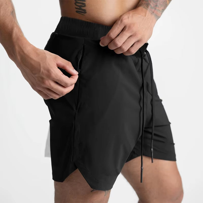 2024 New Men'S Shorts Single-Layer Woven Quick Dry Solid Color Running Fitness Sports Casual American Fifth Pants Comfortable