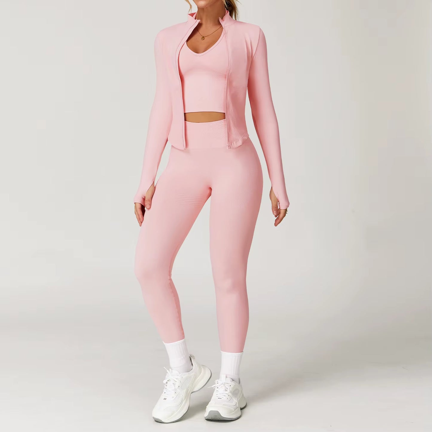 Seamless Gym Set Workout Clothes 2/3PCS Yoga Set Women'S Sportswear Fitness Leggings Sports Bra Athletic Long Sleeve Yoga Suit