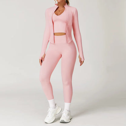 Seamless Gym Set Workout Clothes 2/3PCS Yoga Set Women'S Sportswear Fitness Leggings Sports Bra Athletic Long Sleeve Yoga Suit