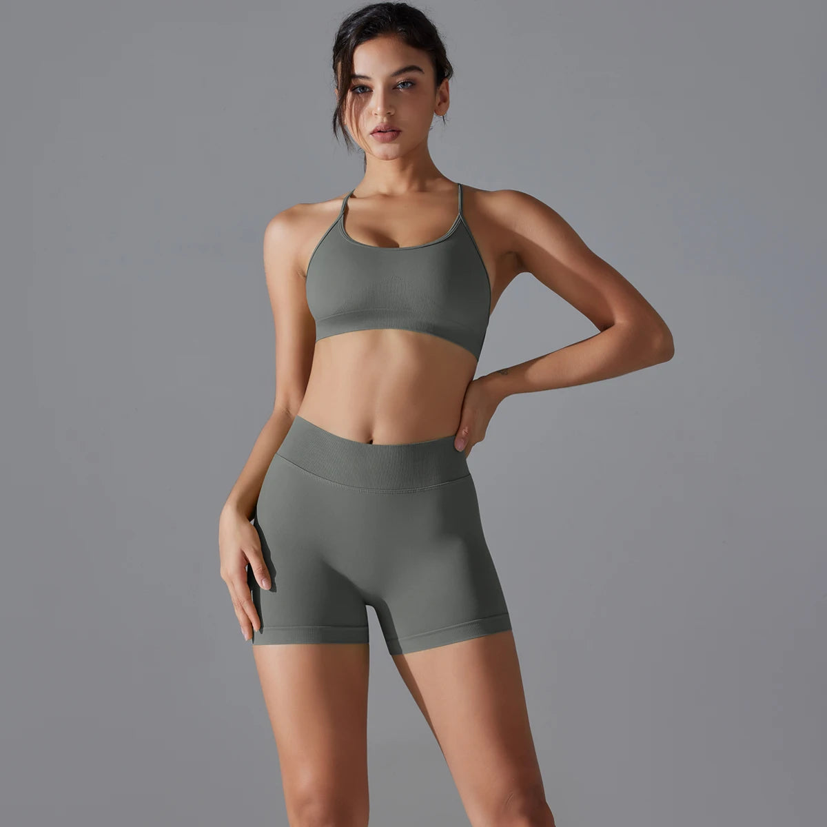 Seamless Yoga Set Sexy Sportswear Gym Clothing 2Pcs Sport Sets Women Hight Waist Leggings Fitness Shorts Sport Bra Suit