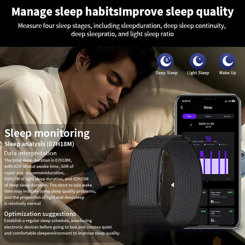 NO Screen Smart Wristbands with Heart Rate Sleep AI Health Monitor Report Smart Bracelet Incoming Call Notification Watches