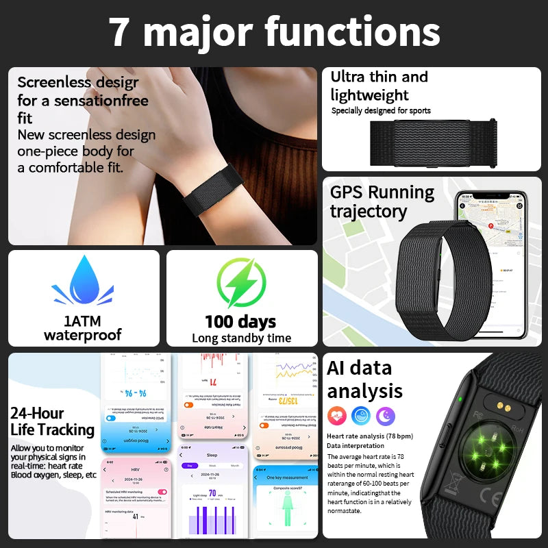 NO Screen Smart Wristbands with Heart Rate Sleep AI Health Monitor Report Smart Bracelet Incoming Call Notification Watches