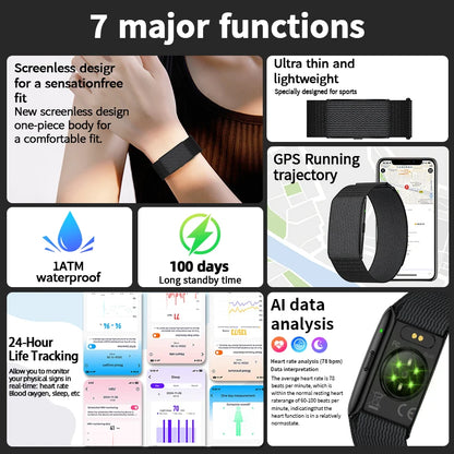 NO Screen Smart Wristbands with Heart Rate Sleep AI Health Monitor Report Smart Bracelet Incoming Call Notification Watches