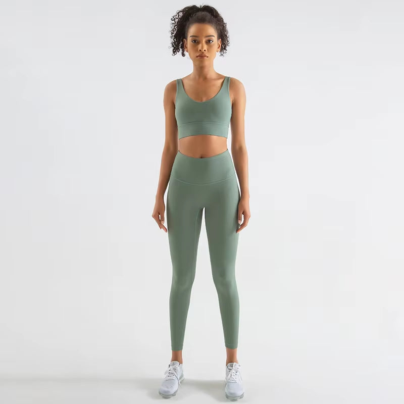 New Women'S Tracksuit Yoga Set Women Leggings Crop Top Sportswear Women'S Summer Suit High Waist Tight Set Woman 2 Pieces