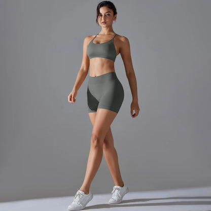 Seamless Yoga Set Sexy Sportswear Gym Clothing 2Pcs Sport Sets Women Hight Waist Leggings Fitness Shorts Sport Bra Suit