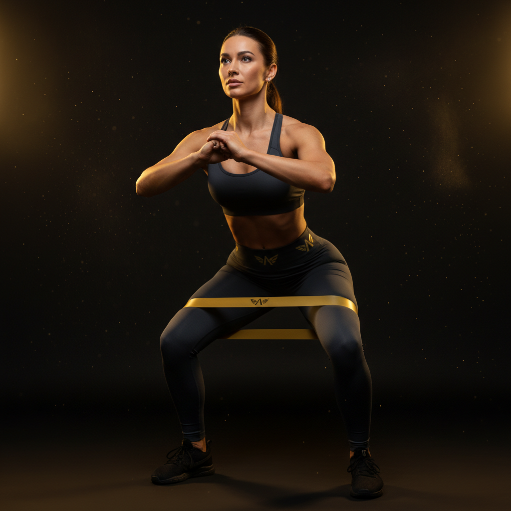 Woman Squatting with Resistance Bands